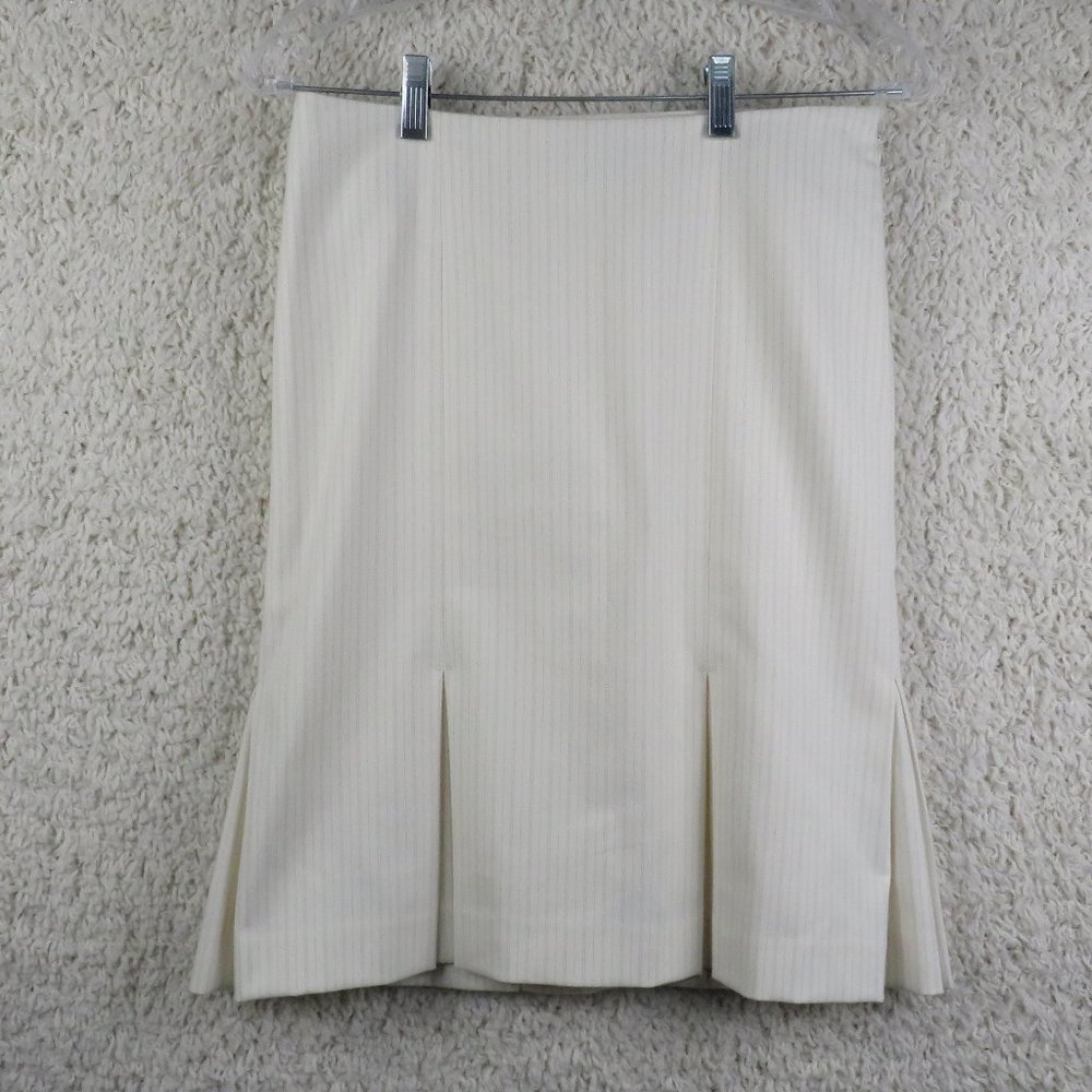 bebe* Women's Fully‎ Lined Side Zipper Pinstripe Box Pleated Skirt~ Size 2